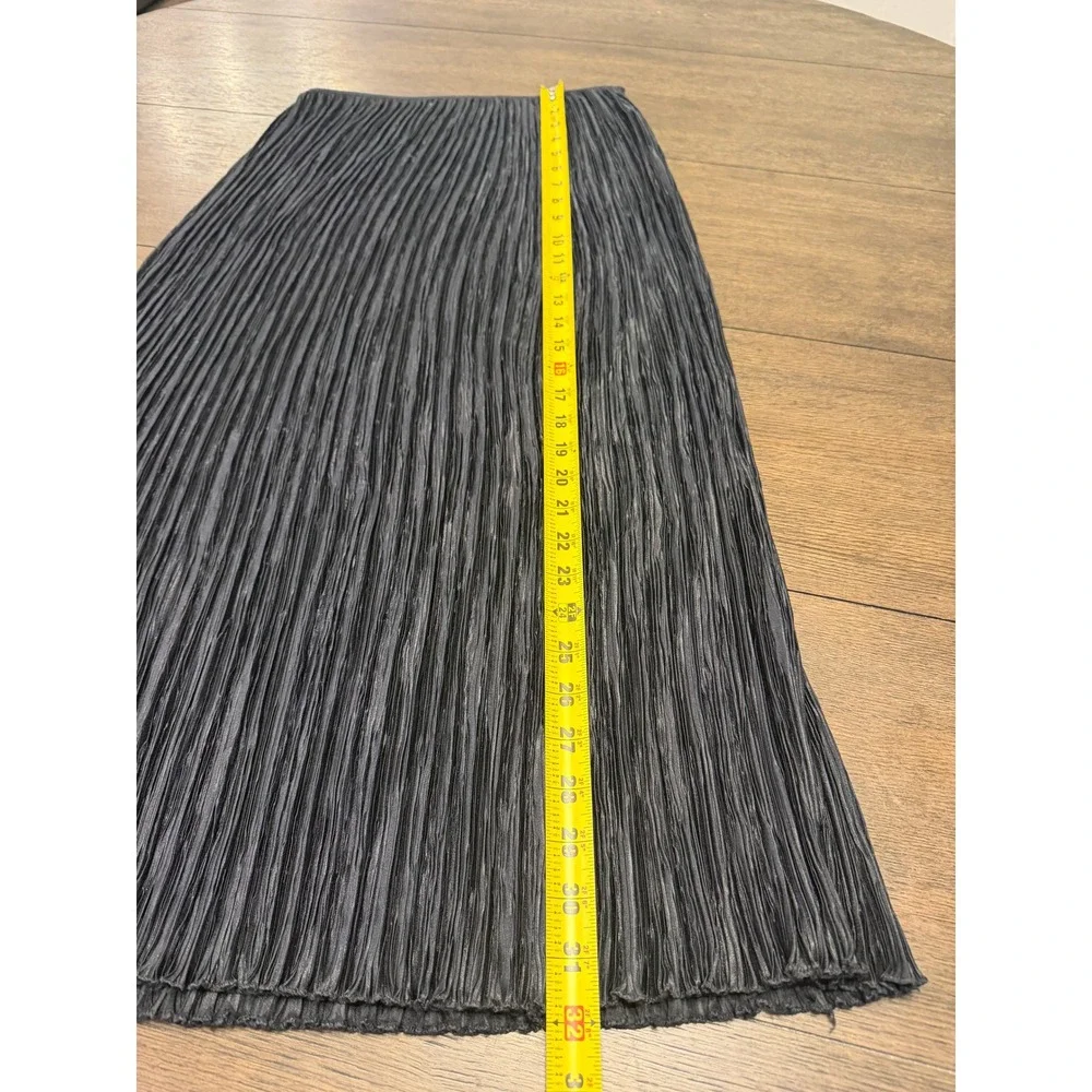 Mary McFadden Couture Black Fortuny Pleated Midi Skirt Mushroom Pleat Vintage 8‎